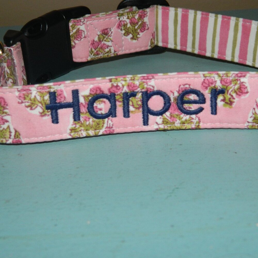 Mark & Graham Block Print Dog Pink Collar "HARPER" Size M (UU-39)